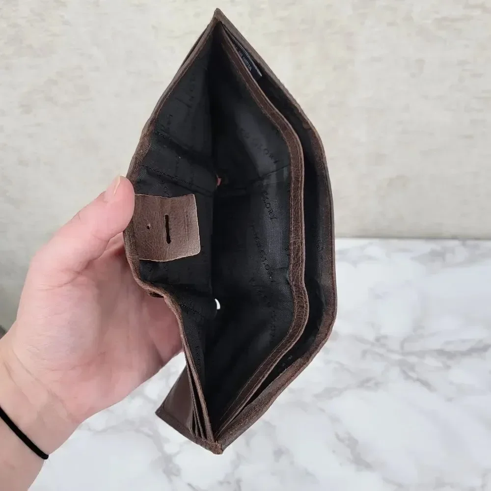 Faded Glory Vintage Brown Leather Wallet with Crest Dueling Dragons Embossed